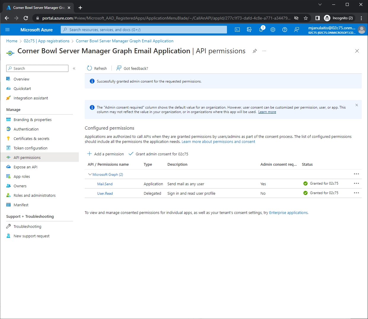 The required Azure app permissions