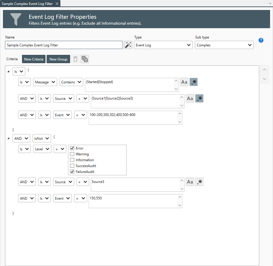 Sample Complext Event Log Entry Filter