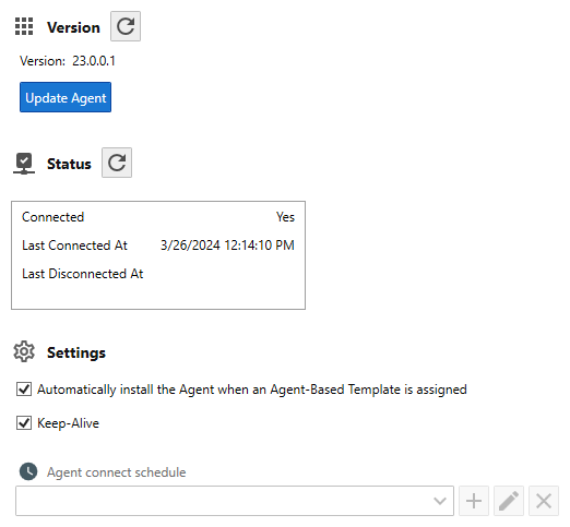 Host Properties View showing the Agent Settings