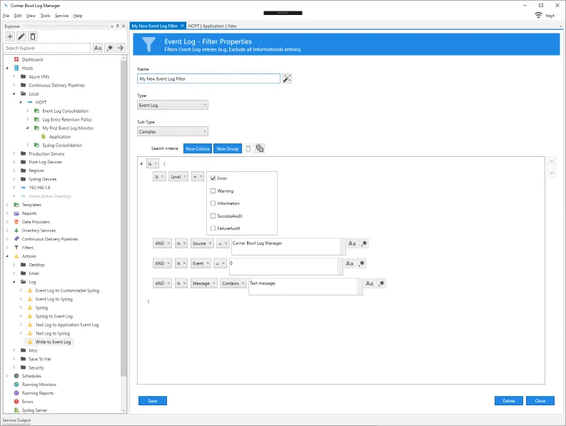 Event Log Entry Filter Properties