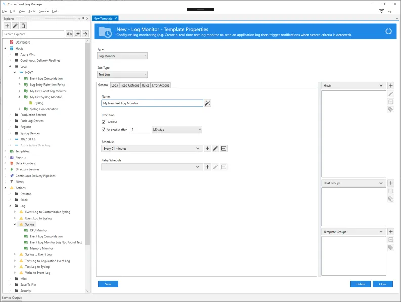 New Application Log Monitor Template