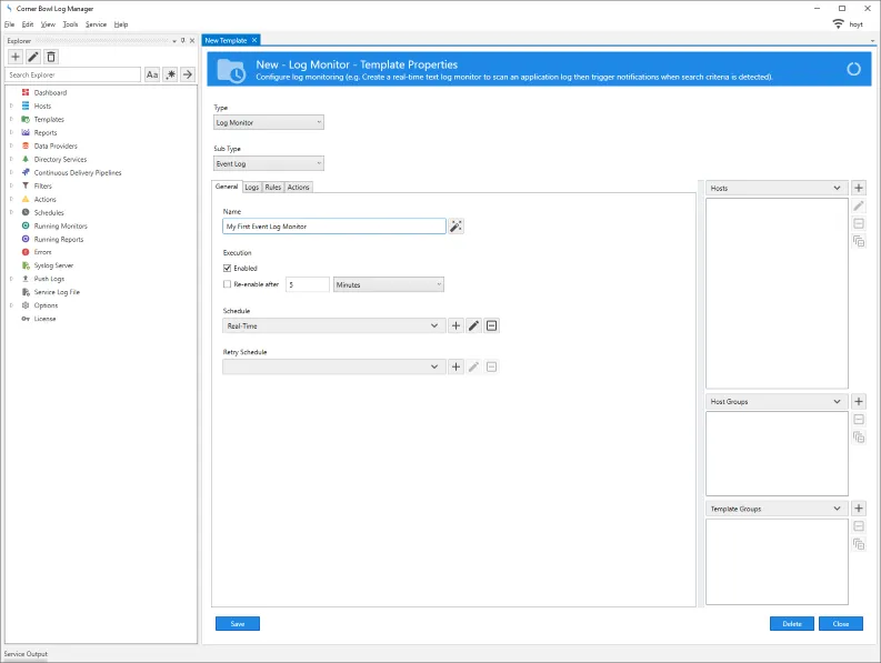 New Event Log Monitor Template