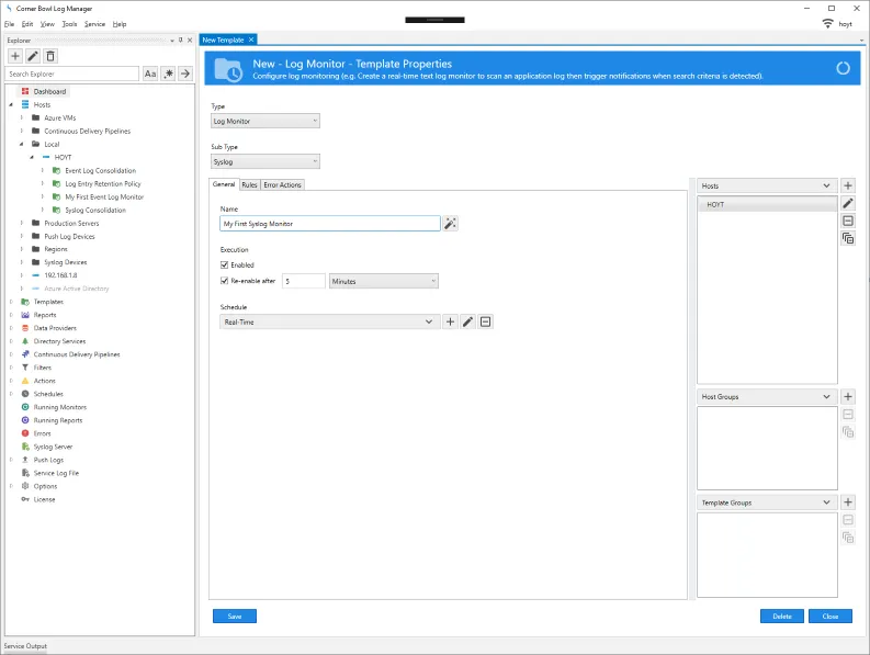 New Syslog Monitor Template