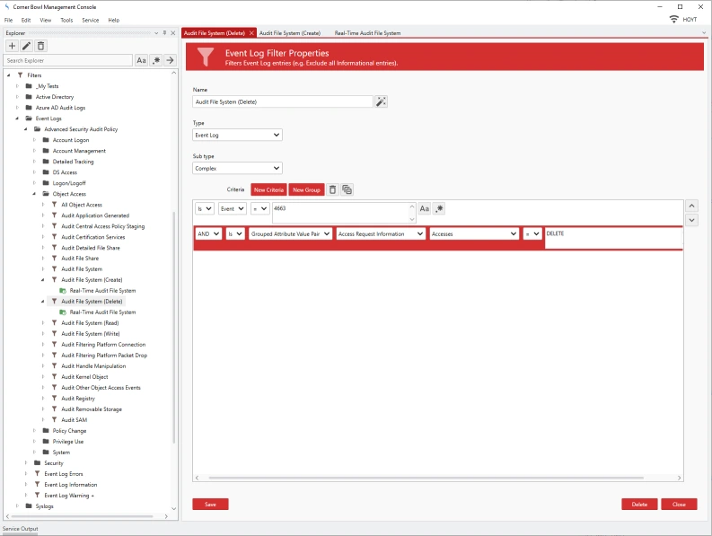 Audit File System Filter properties