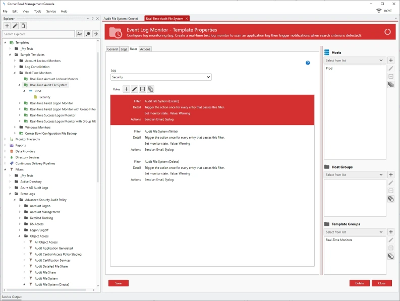 Audit File System Template properties