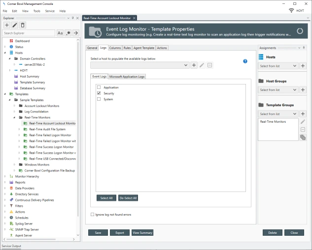 Event Log Monitor Event Logs Properties View