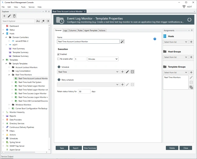 Event Log Monitor General Properties View