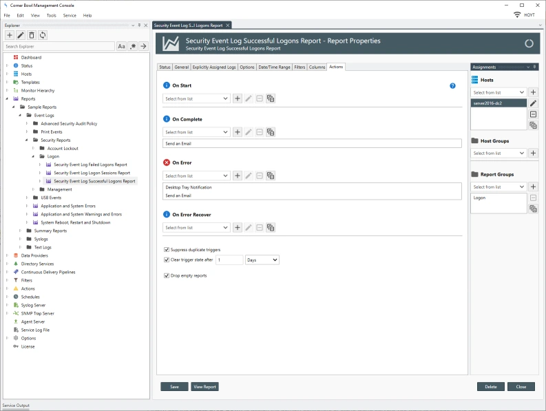 Success Logon Report Properties Complete