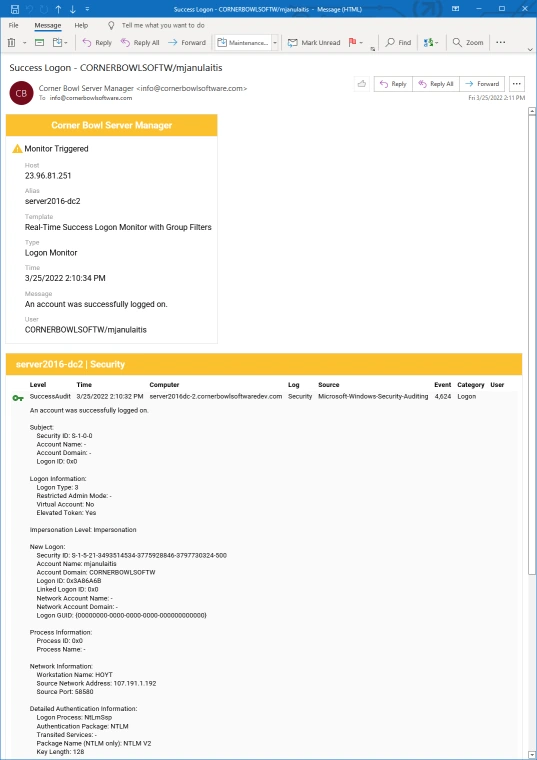 Success Logon Email Notification with Account Name in Subject