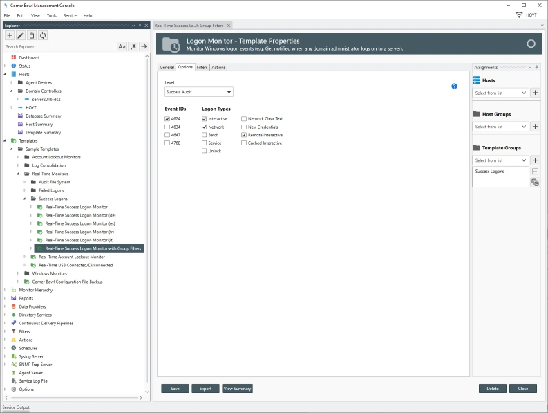 Success Logon Monitor Options View