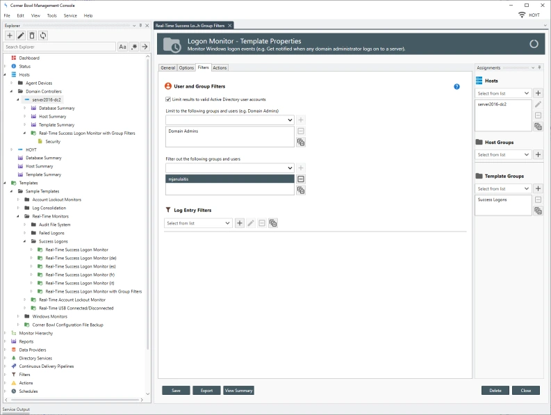 Success Logon Monitor Filters View