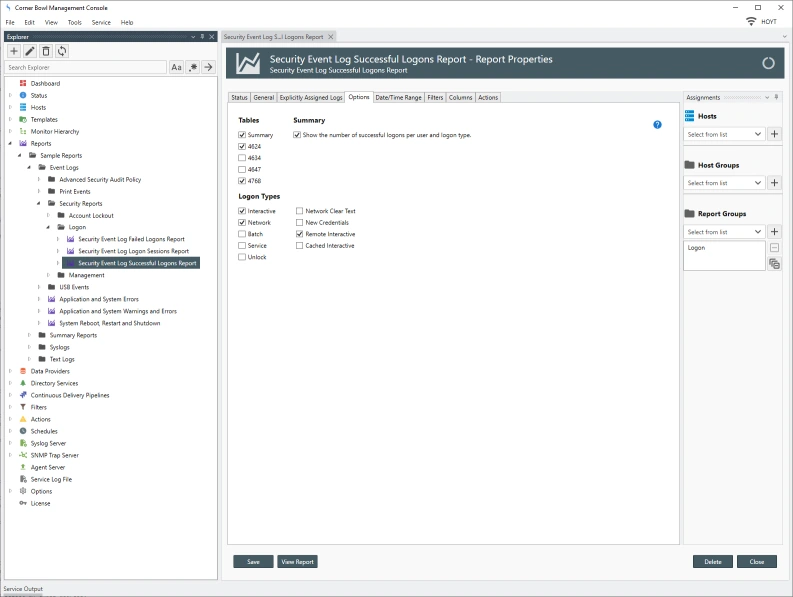 Success Logon Monitor Options View