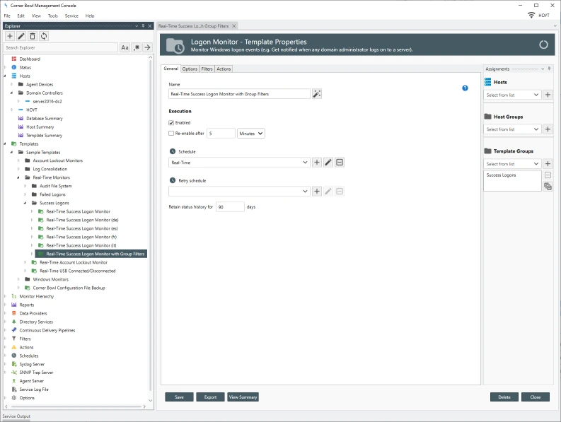 Success Logon Monitor General Properties View