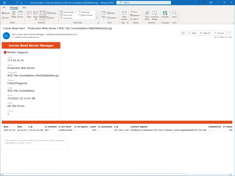 IIS 500 Error Email Notification