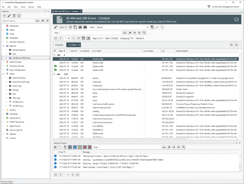 IIS 404 and 500 Errors Report