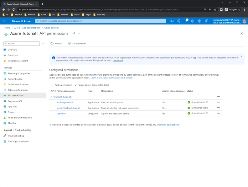 Azure App Registration API Permissions