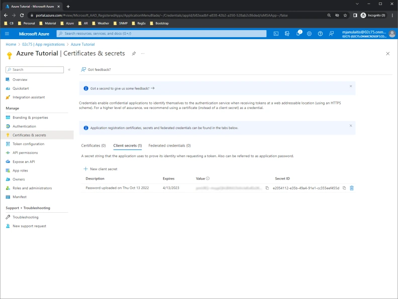 Azure App Registration Client Secret