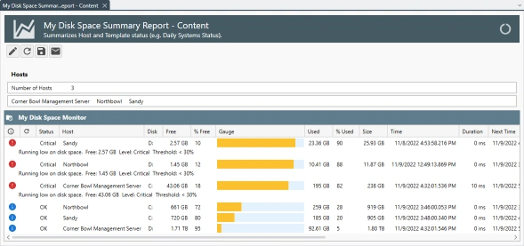 Disk Space Summary Report