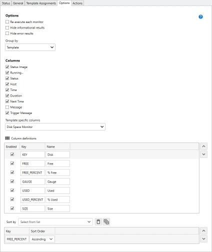 Free Disk Space Summary Report Properties