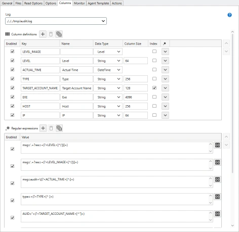 RHEL Audit.Log Column Definition Properties