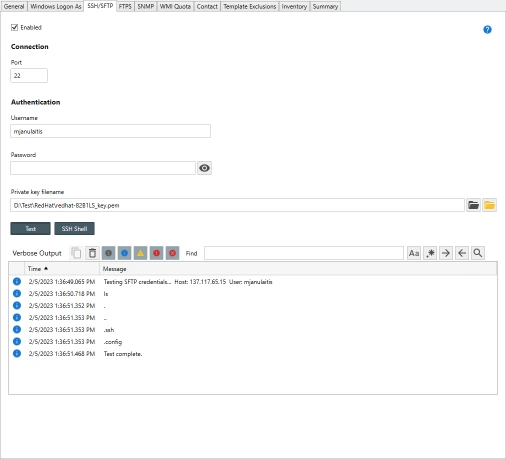 RHEL SSH/SFTP Properties