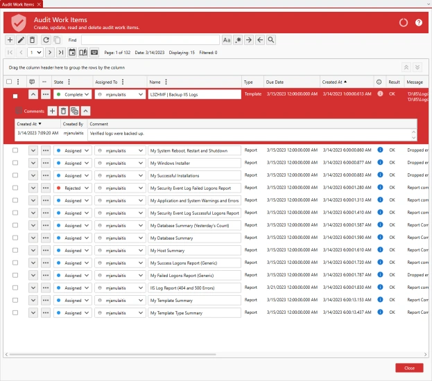 Audit workflow view