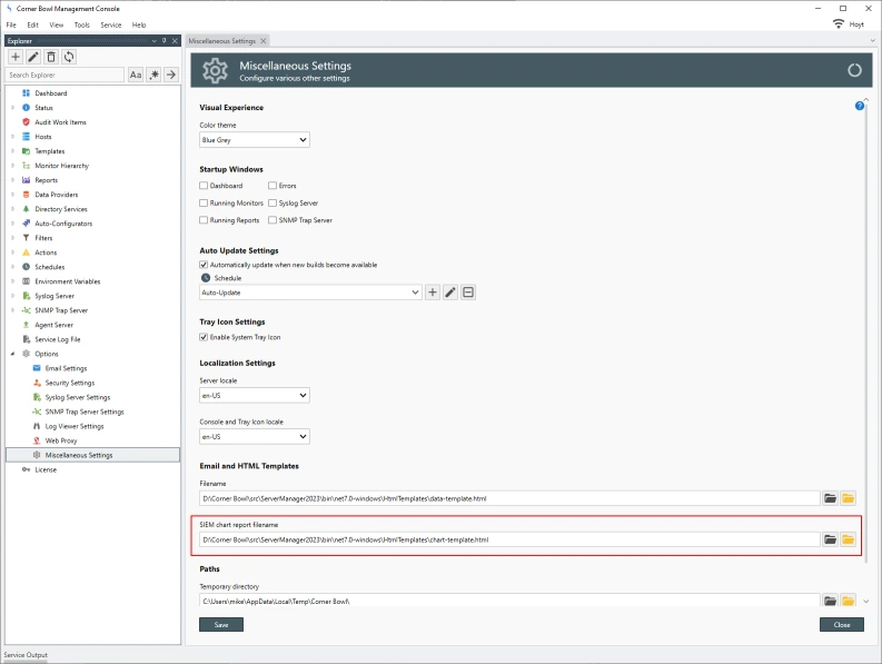 SIEM chart html template settings