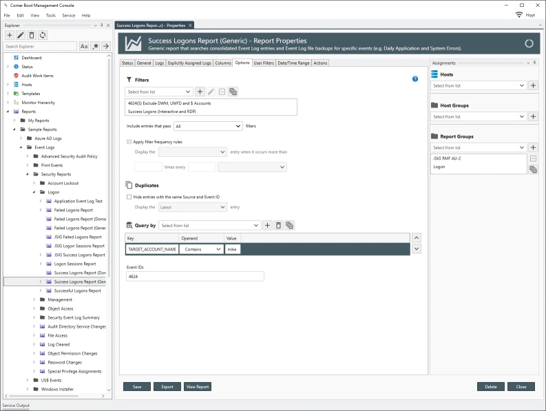 Success Logon Report query optimizations.