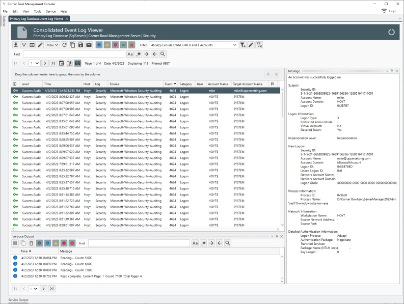 Consolidated Windows Success Logon Event 4624 with duplicated information removed.