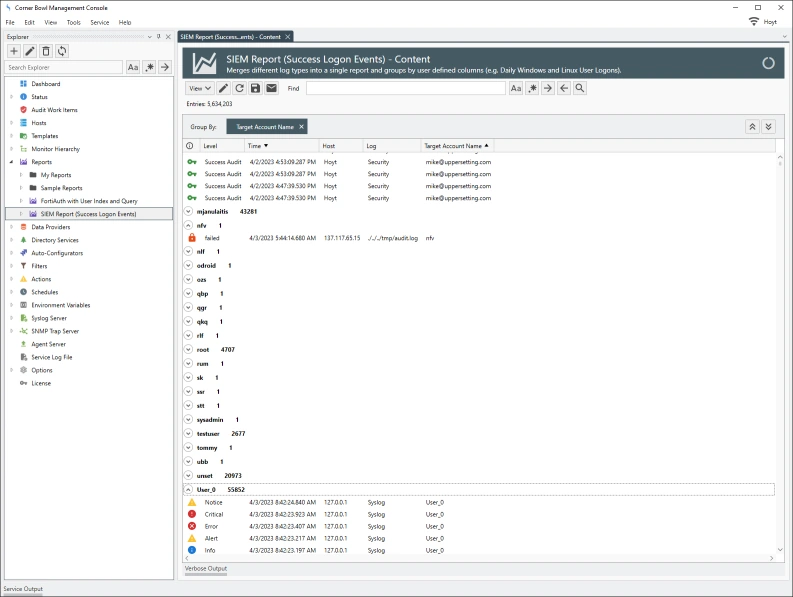 SIEM success logons report.