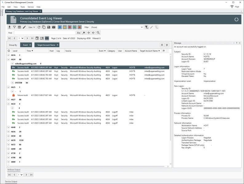 Event Log Viewer with normalized data entries.