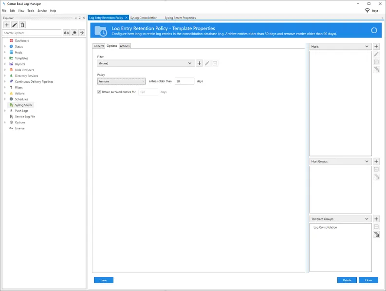 Syslog Message Retention Policy Options