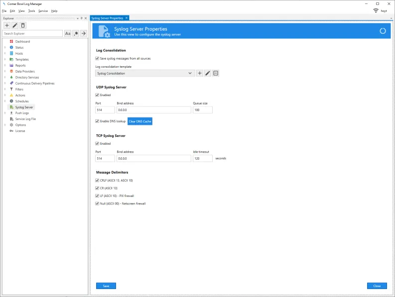 Windows Syslog Server Properties