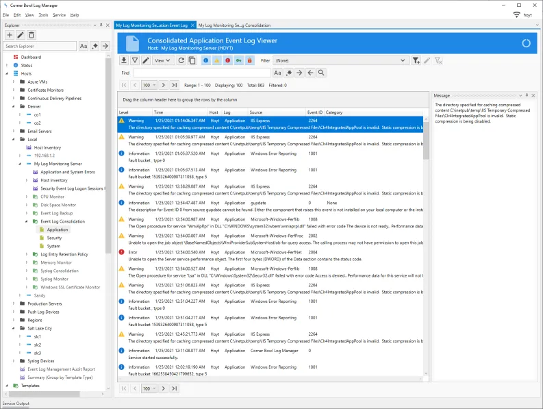 Centralized Event Log Consolidation Log Viewer