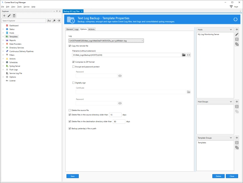 IIS log file backup options