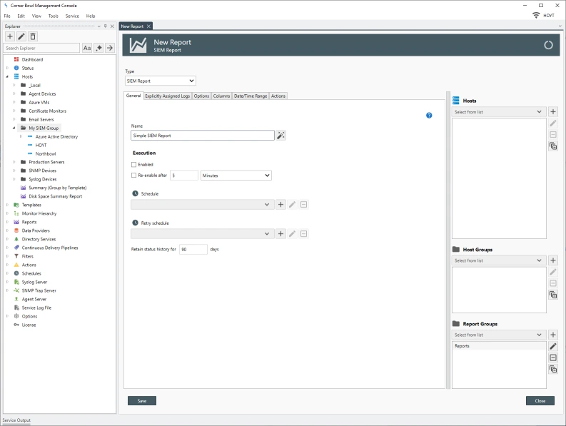 Simple SIEM Report general properties