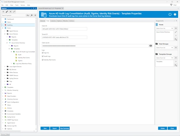 Azure Audit Log Consolidation Properties View