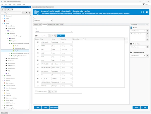 Azure Sign-Ins Log Column Definitions View