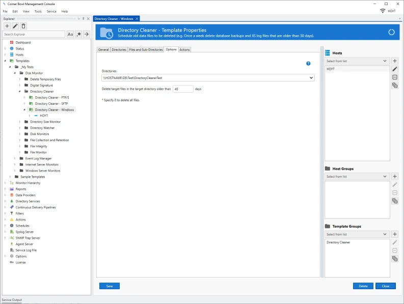 Directory Cleaner Template Properties