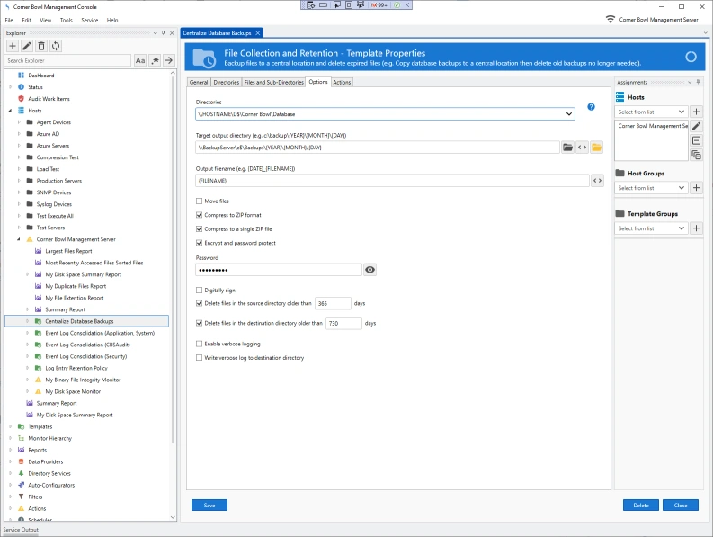 File Collection and Retention Template Properties