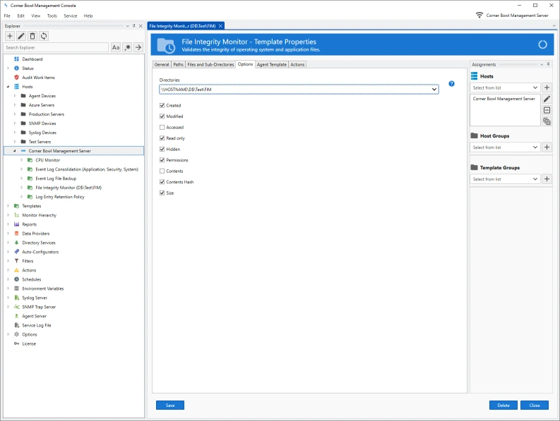 File Integrity Monitor Template Properties