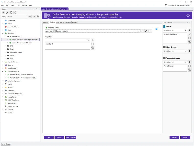 Active Directory User Integrity Monitor Template Properties