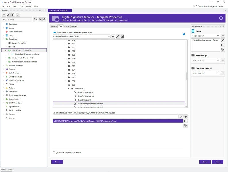 Digital Signatrue Monitor Template Properties