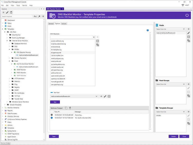 Email DNS Blacklist Monitor Template Properties