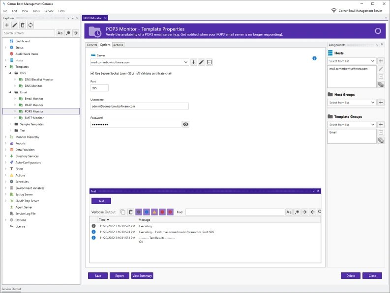 IMAP Monitor Template Properties