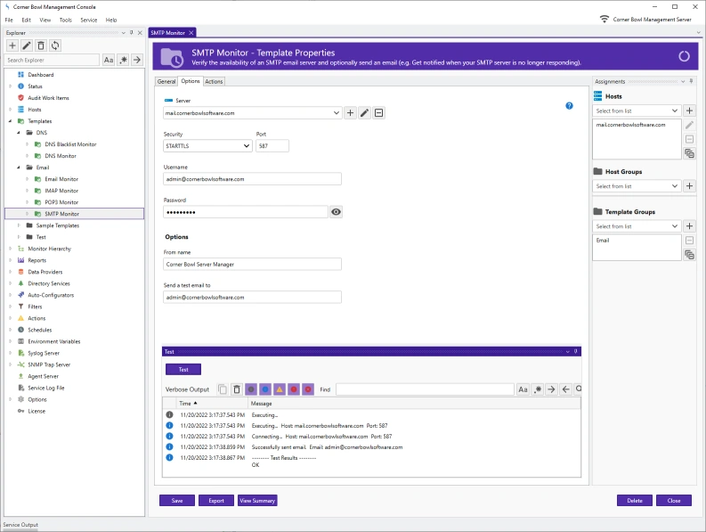 SMTP Monitor Template Properties