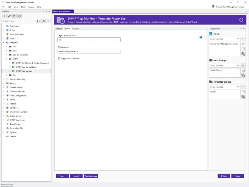 SNMP Trap Monitor Template Properties