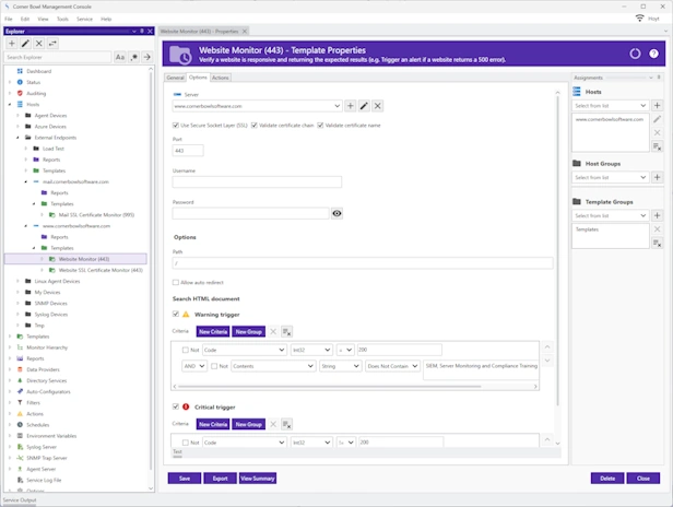 Website Monitor Properties View