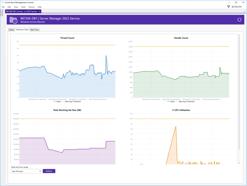 Windows Service Resource Use History View