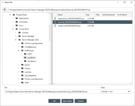 select Event Log File Backup for Reporting